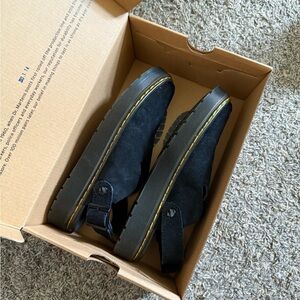Dr. Martens Black Suede Mules